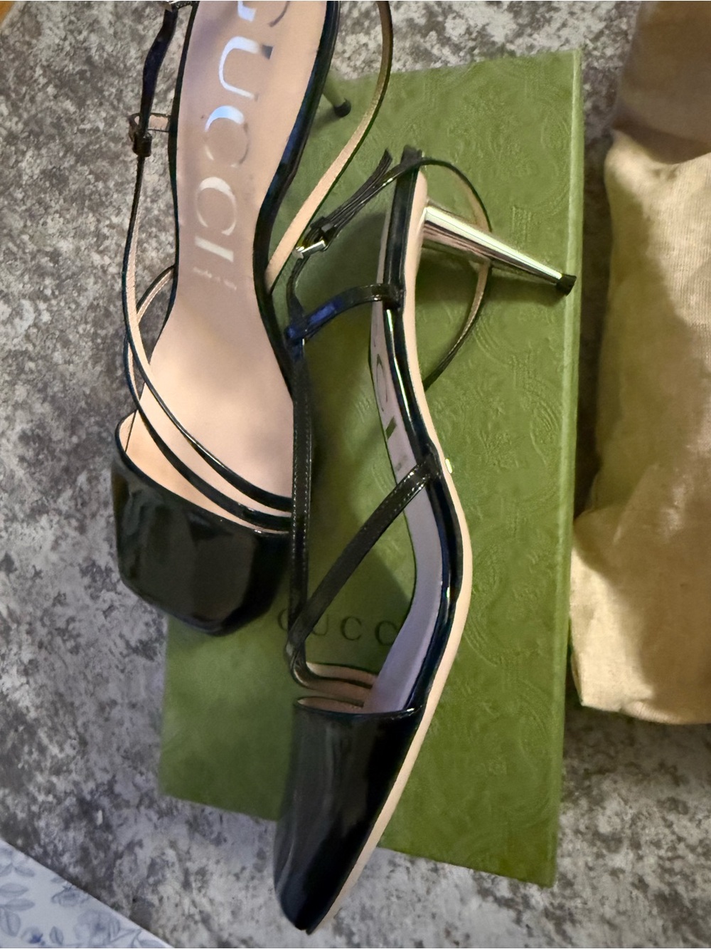 NWT Trendy GUCCI Vitello Vernice Black Patent Leather Slingback Heel size 40.5 - Picture 7 of 10